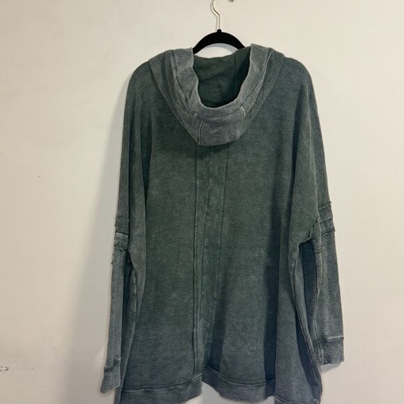 Mono B Women's S/M Sage Green Hooded Pullover with Kangaroo Pocket & High-Low He - Picture 4 of 7